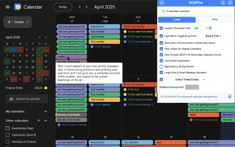 GCalPlus Extension