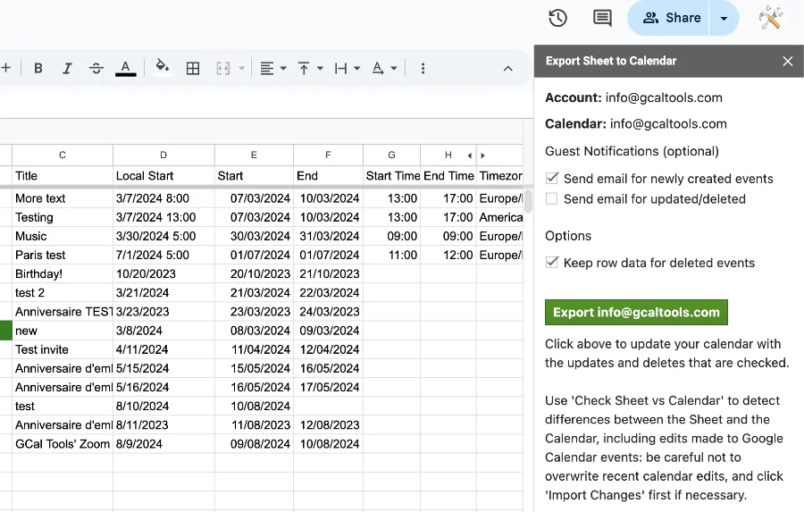 Sheets2GCal Interface
