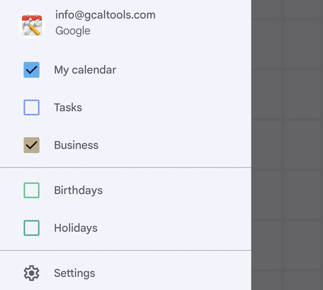 The menu now listing Business under the account