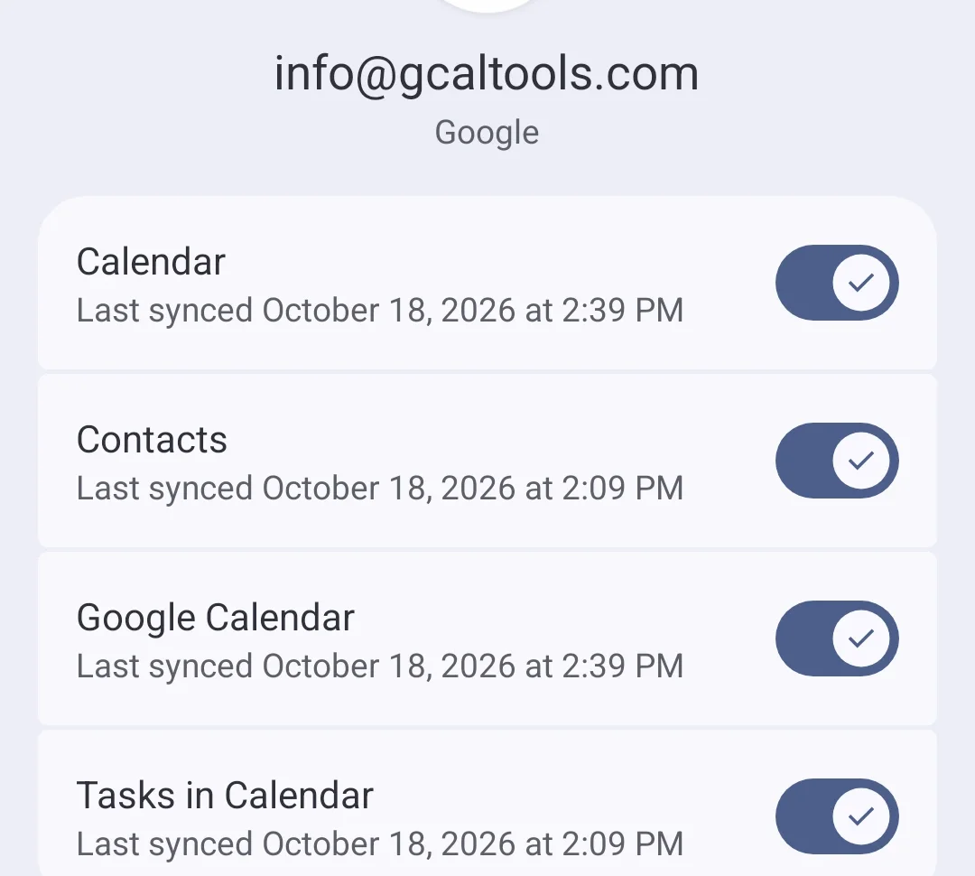Account sync with Calendar and Google Calendar switched back on