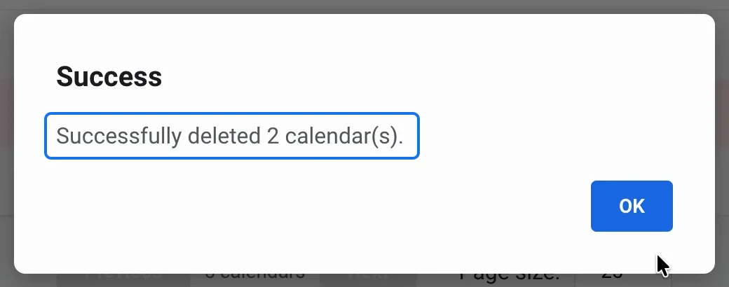 Success: Successfully deleted 2 calendar(s).