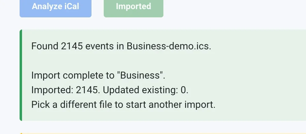 Import complete to Business. Imported: 2145. Updated existing: 0.