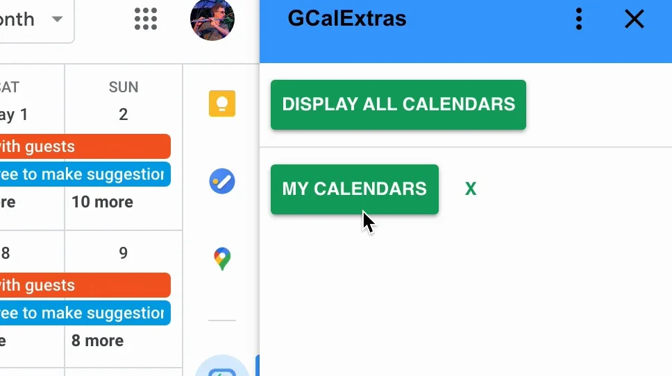 The My Calendars preset under Display All Calendars