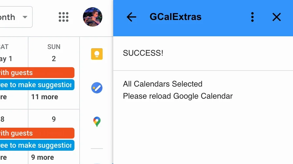 GCalExtras reporting "All Calendars Selected, Please reload Google Calendar"