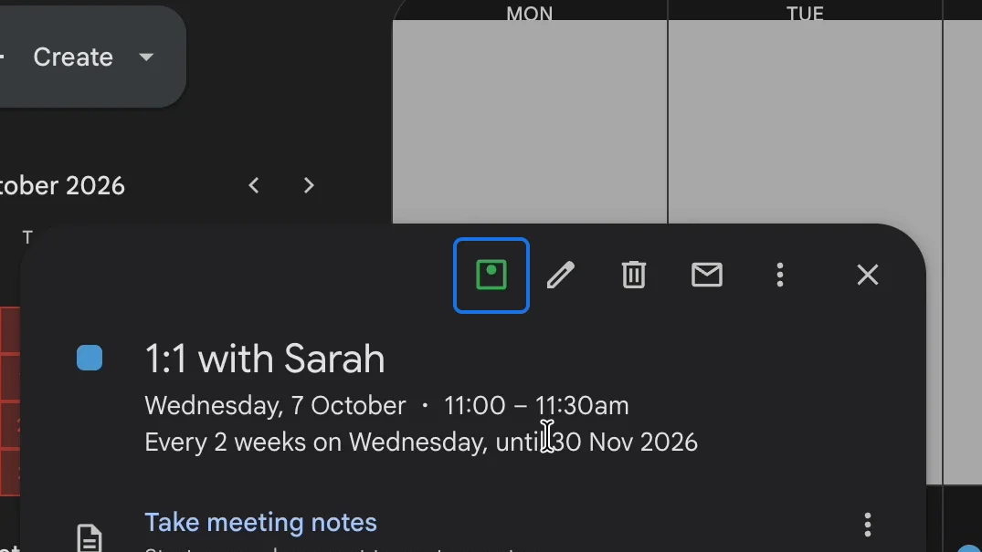An event's popup with the busy and free square