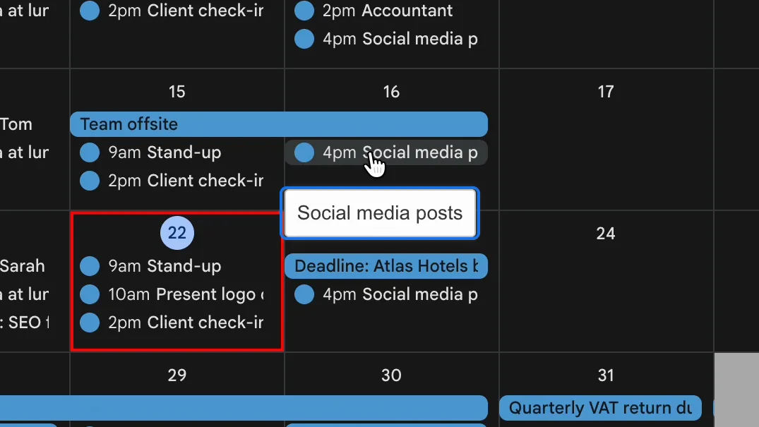 Social media posts shown in full on hover