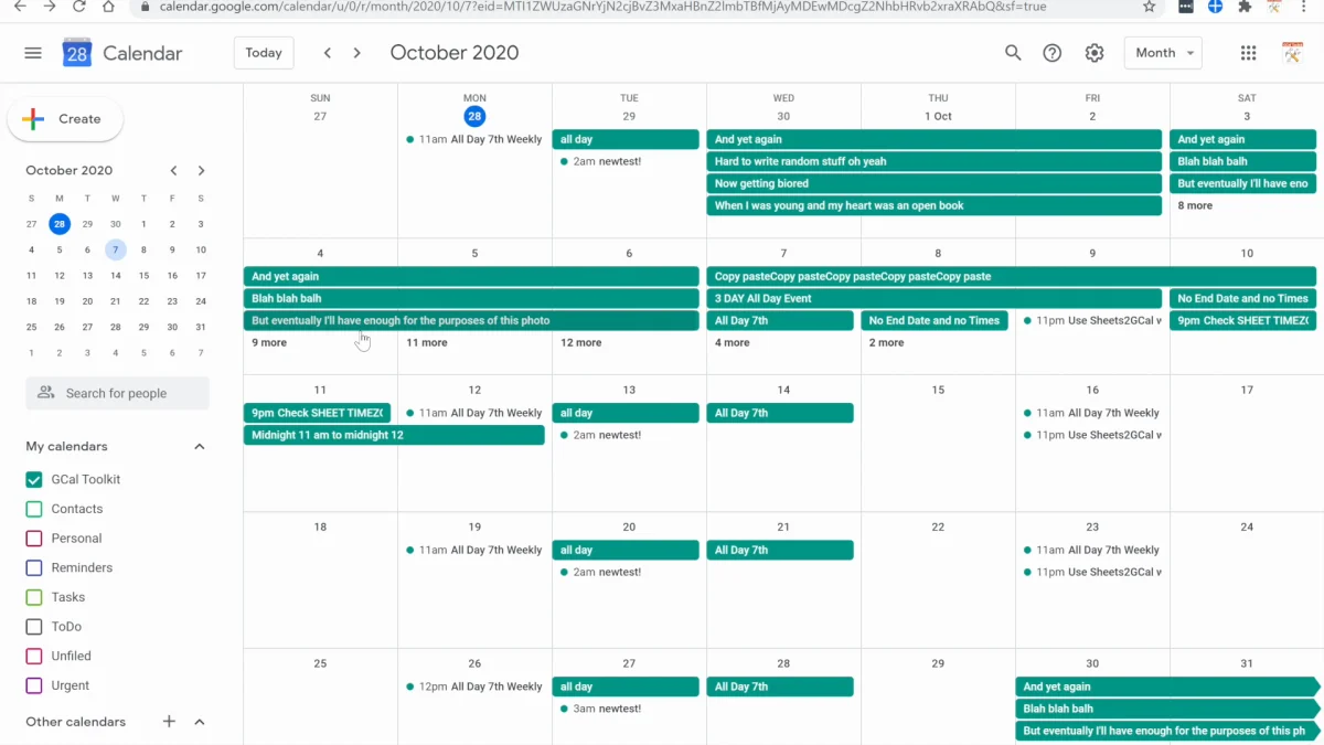 Google Calendar after the clean-up, with each event shown once