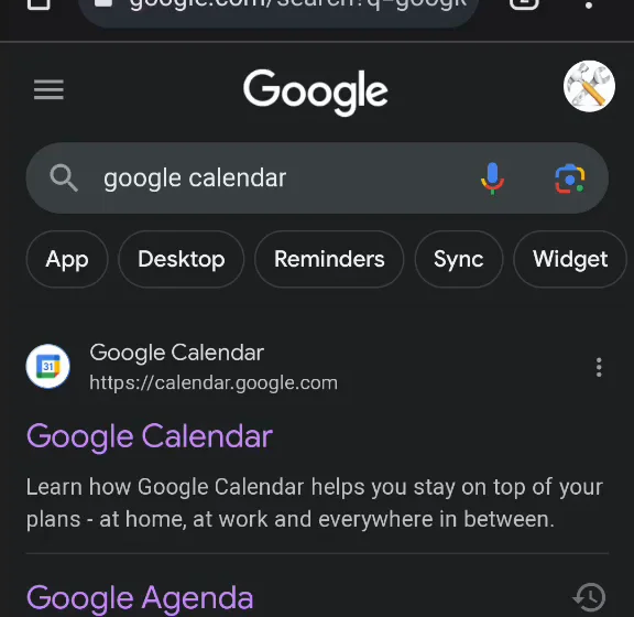 Google search results for google calendar on a phone