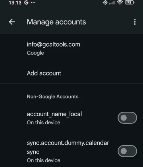 Google Calendar's Manage accounts without the Outlook account
