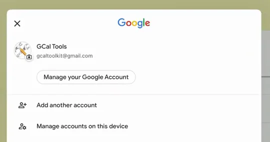 The account window with Manage accounts on this device