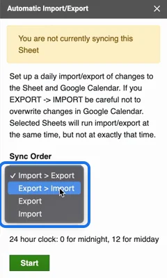 Automatic Sync's Sync Order list in 2023, where Export > Import is now called Sync